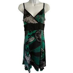 Ted Baker silk dress TB 3 US 8 sleeveless black and green floral